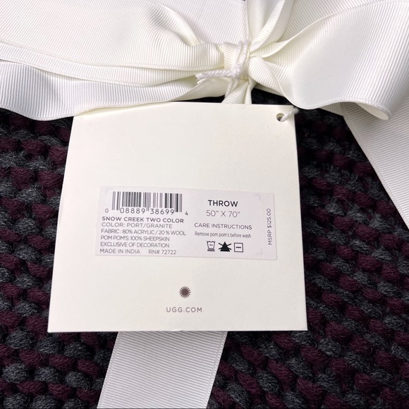 Ugg Snow Creek Pom Pom Throw Blanket Purple Gray - Picture 8 of 8